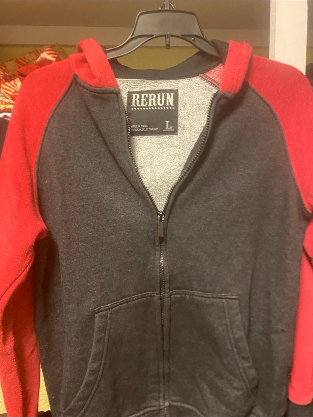 Rerun Men’s Red & Charcoal Zip-Up Hoodie